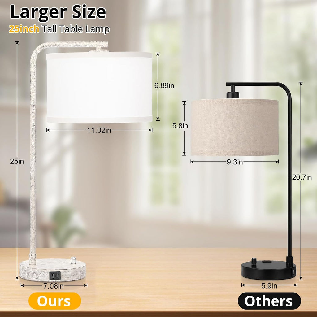 Seaside village Bedside Table Lamp with USB C+A Charging Ports, Fully Stepless Dimmable Modern Farmhouse Nightstand Lamp, Tall Reading…