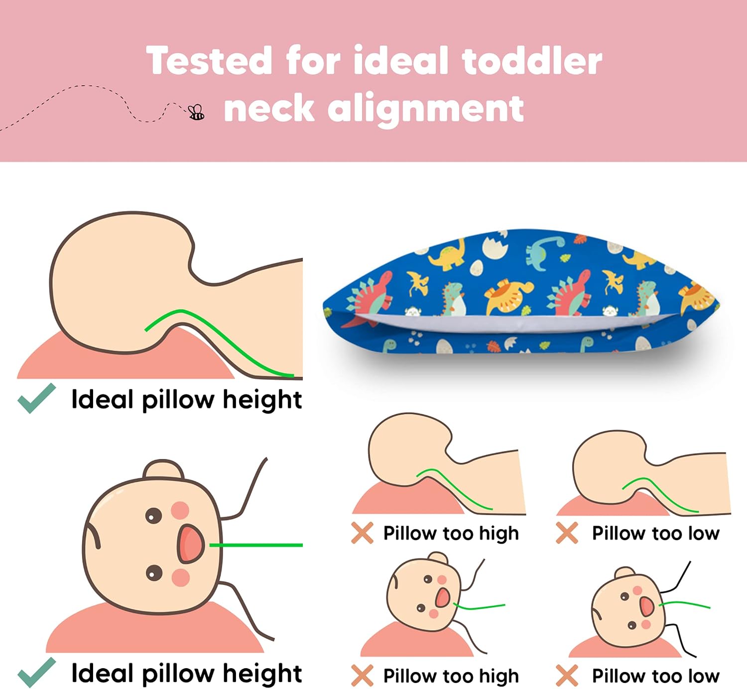 Toddler Pillow with Pillowcase - 13x18 My Little Dreamy Kids Travel Bed Pillows for Sleeping, Organic Cotton Small Pillowcase, Soft &…