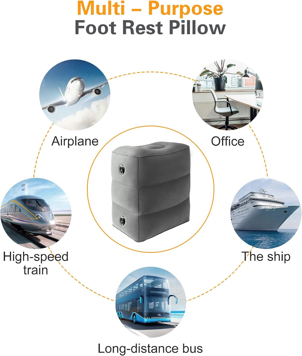 Sunany Inflatable Foot Rest Pillow for Airplane - Kids/Adults - Adjustable Height Cushions, to Sleep While Traveling, Suitable for Office, Ho…