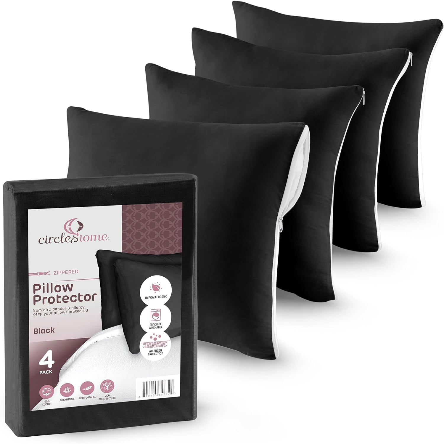 CIRCLESHOME Throw Pillow Protectors - 100% Cotton Breathable Pillowcases - 24 X 24 Square Pillowcases - Protects Pillows from Dirt, Dust…