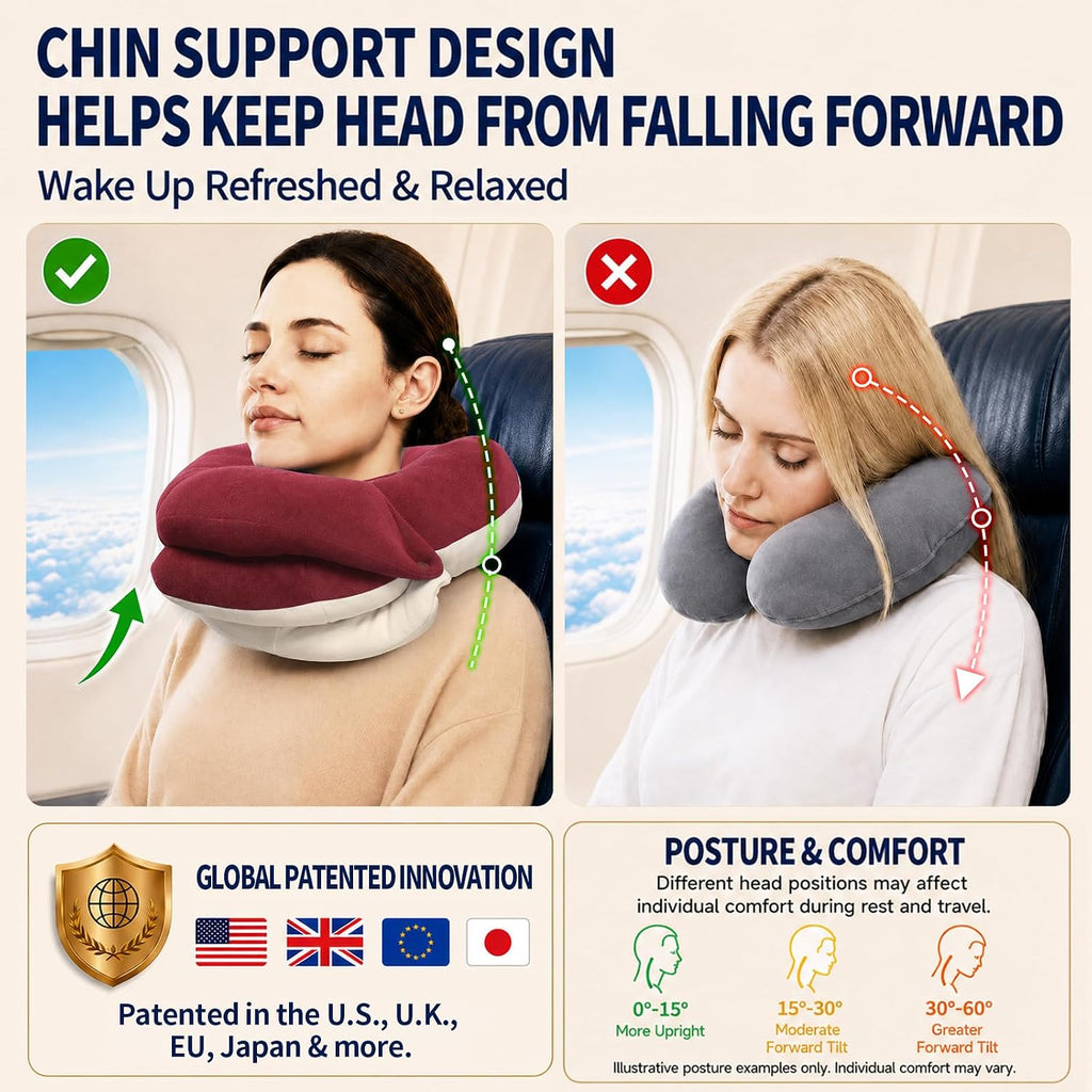 BUYUE Travel Neck Pillows for Airplanes, Memory Foam 360° Head Support Sleep for Long Flight, Skin-Friendly & Breathable, Kit with Eye…