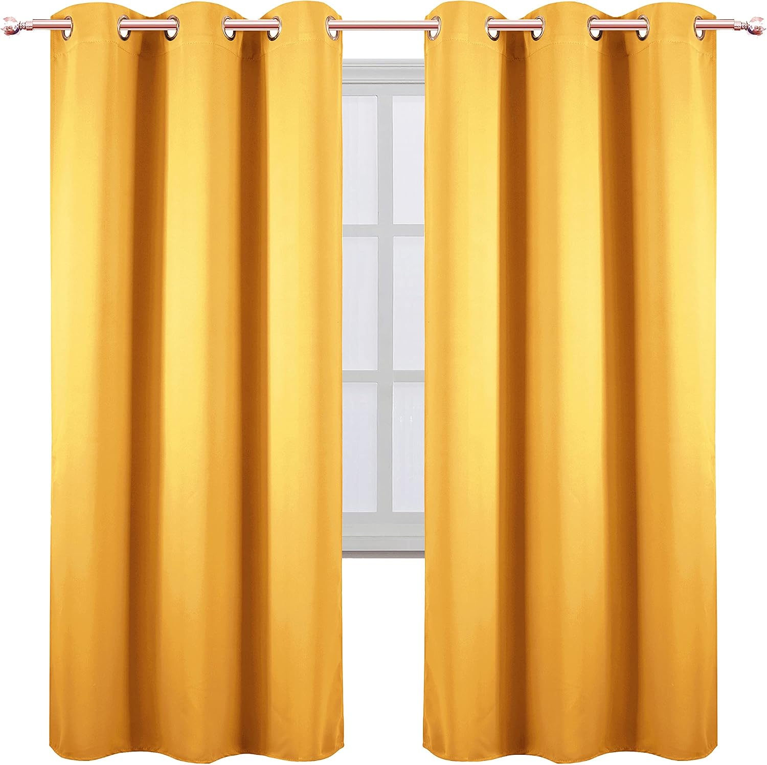 Lemomo Yellow Thermal Blackout Curtains/42 x 72 Inch/Set of 2 Panels Room Darkening Curtains for Bedroom 72 Inch silver