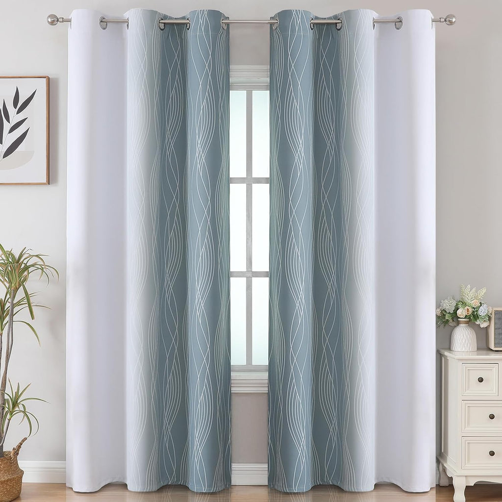 Estelartextiler Estelar Textiler Stone Blue and Greyish White Gradient Room Darkening Blackout for Living Room, Thermal Insulated Ombre Lig…