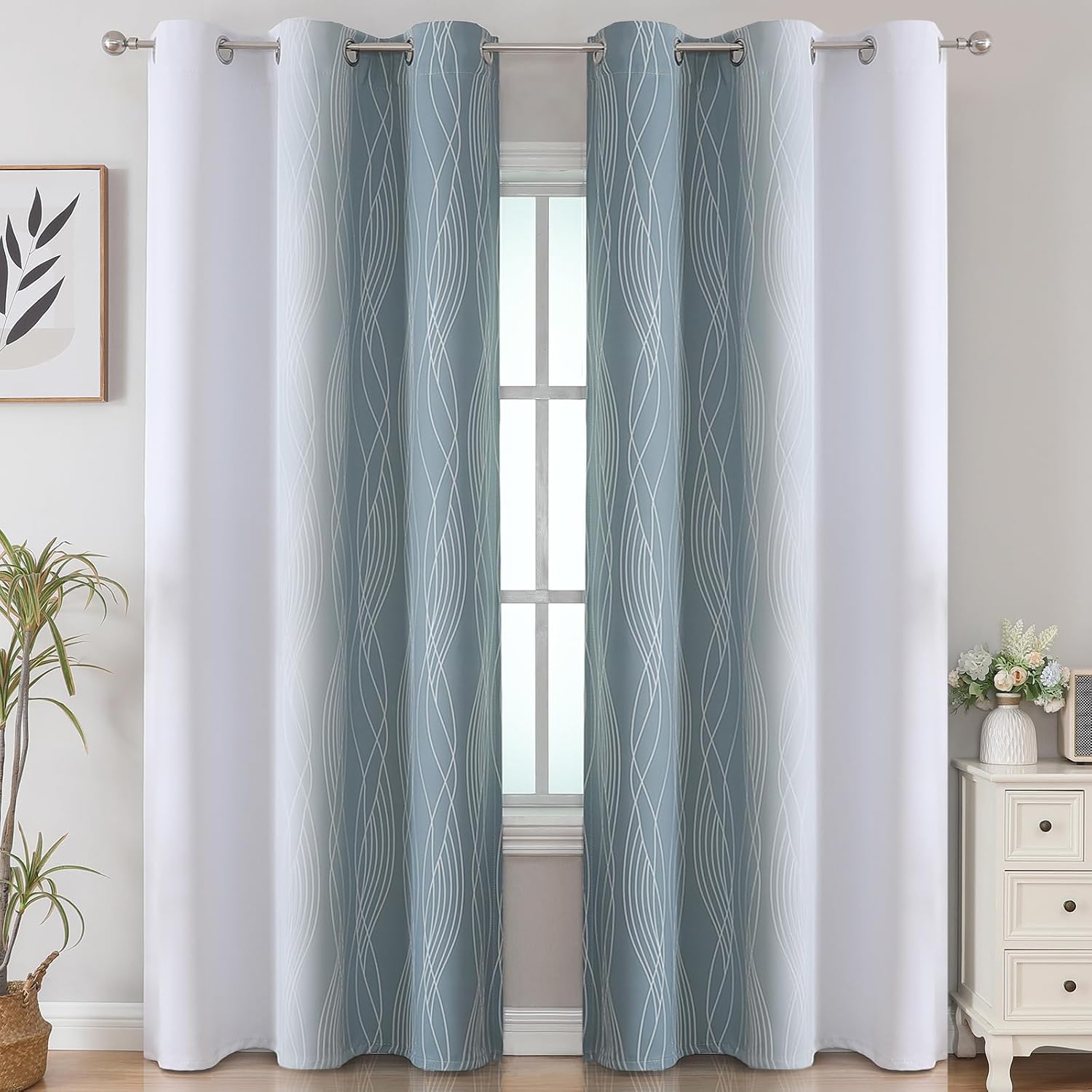 Estelartextiler Estelar Textiler Stone Blue and Greyish White Gradient Room Darkening Blackout for Living Room, Thermal Insulated Ombre Lig…
