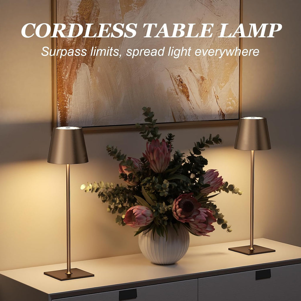 Kakanuo Brown Cordless Rechargeable Table Lamp 5000mAh Battery Operated Lamps, 3 Colors Stepless Dimming Touch Lamp for Living Room…