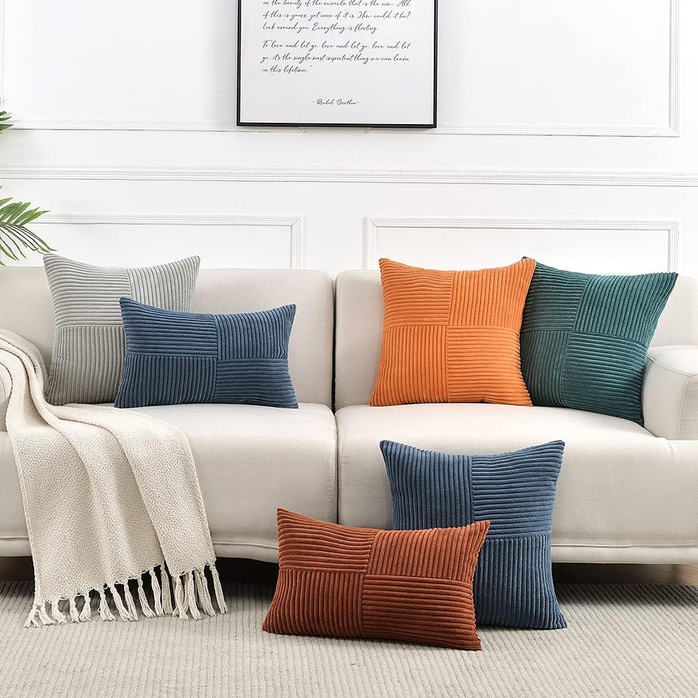Fancy Homi 2 Packs Grey Decorative Throw Pillow Covers 18x18 Inch for Living Room Couch Bed Sofa, Rustic Farmhouse Boho Home Decor, Soft…