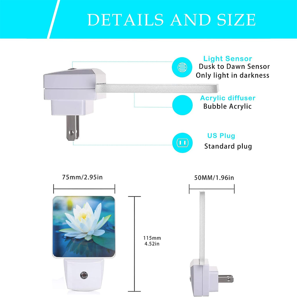 White Lotus Night Light, Beautiful Flower Plug-in Night Lights with Dusk-to-Dawn Sensor for Bedroom, Bathroom and Living Room 0.5W Sleep…