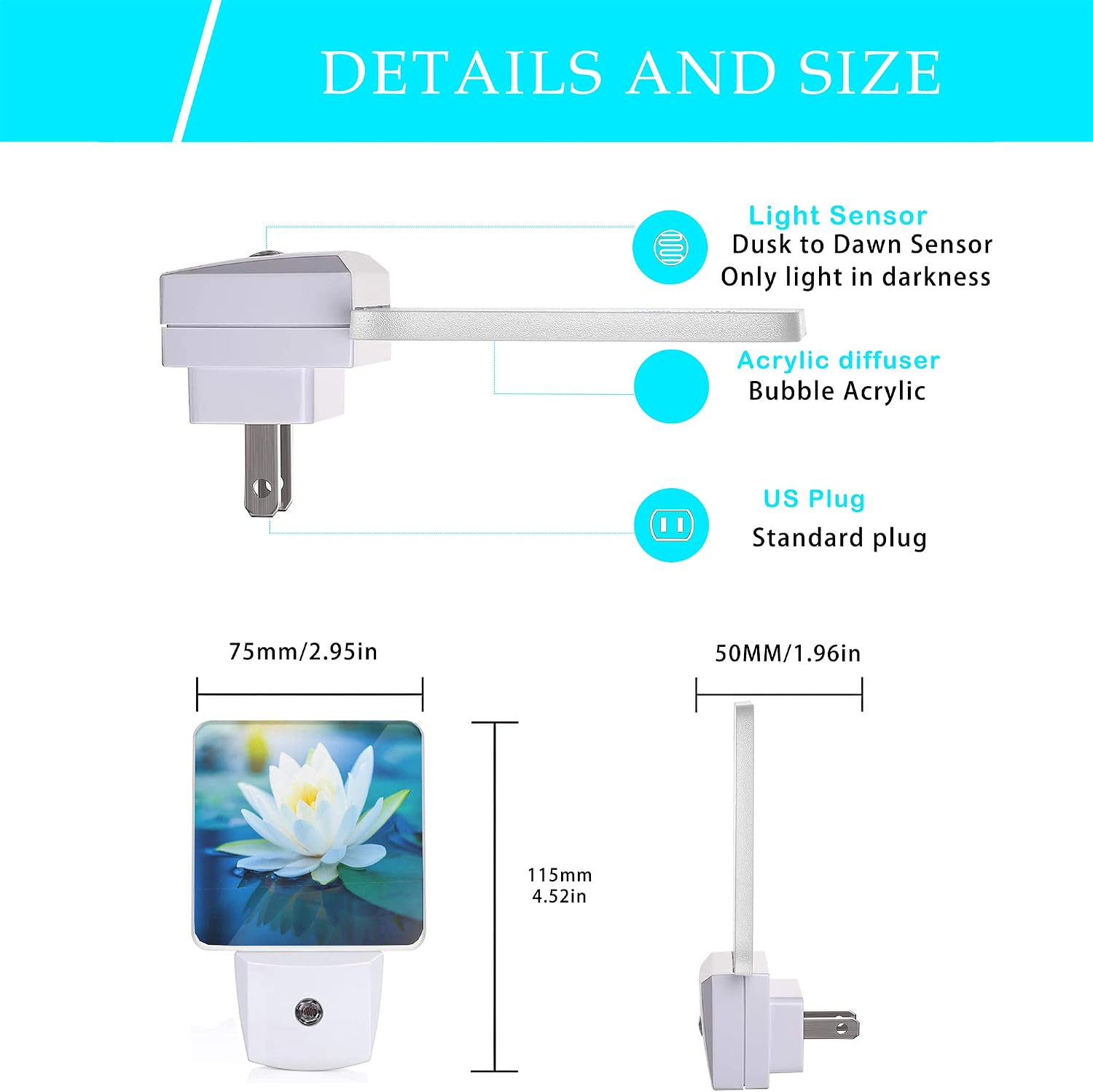 White Lotus Night Light, Beautiful Flower Plug-in Night Lights with Dusk-to-Dawn Sensor for Bedroom, Bathroom and Living Room 0.5W Sleep…
