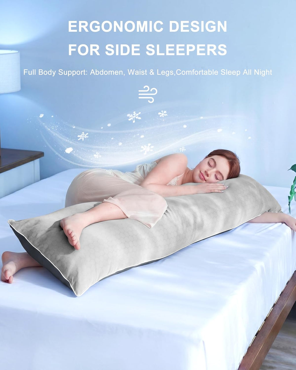 YZ HOME Cooling Body Pillow for Adults, Cold Touch Fabric, Blue Shredded Memory Foam, Support for Side Back Stomach Sleepers, Removable…