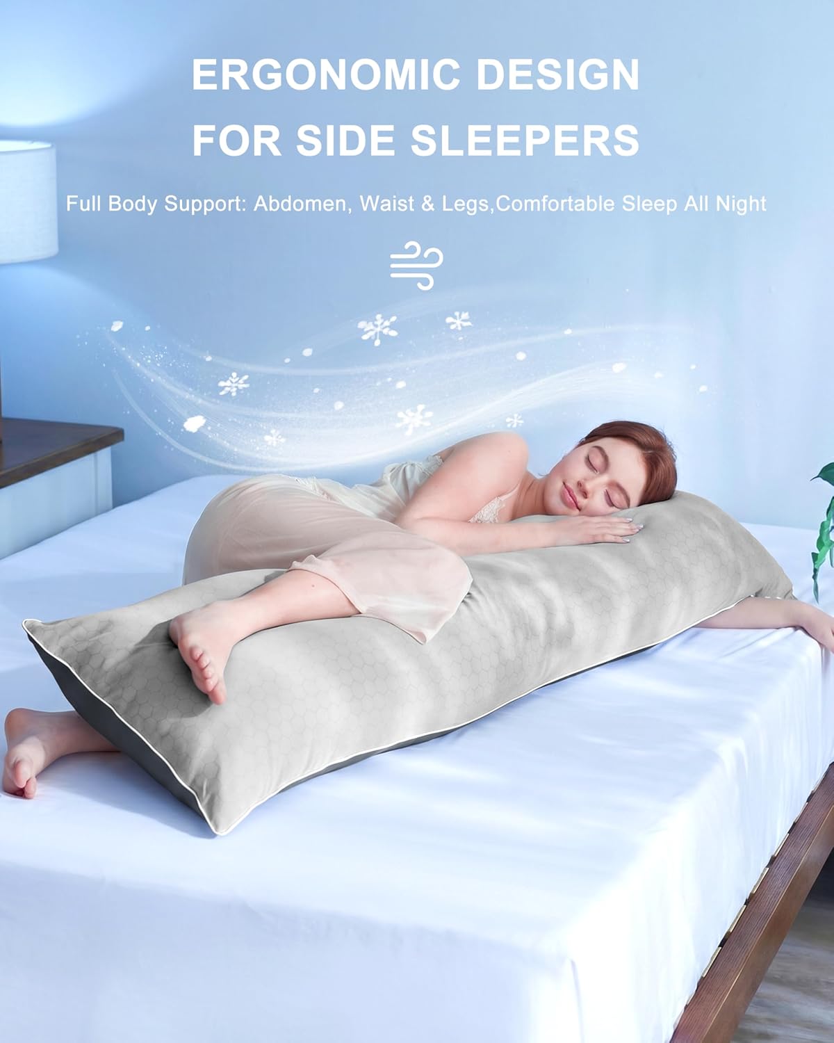 YZ HOME Cooling Body Pillow for Adults, Cold Touch Fabric, Blue Shredded Memory Foam, Support for Side Back Stomach Sleepers, Removable…