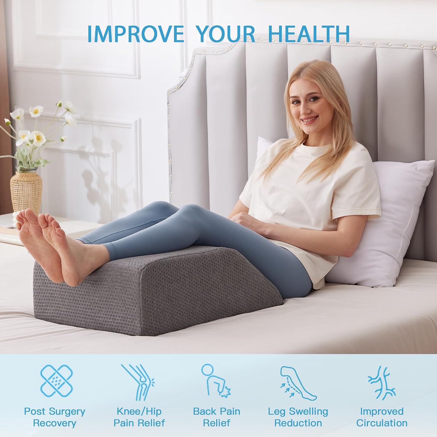 MEGCXIT Leg Pillow Elevation Blood Circulation, Leg Wedge for Elevation for Swelling, Leg Elevating Pillow for After Surgery, Memory Foam…