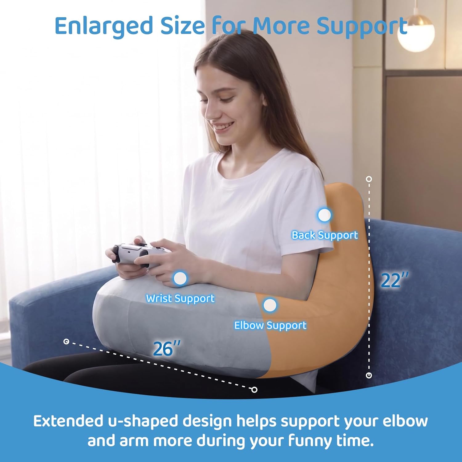 Pyurifai Crochet Pillow for Lap Support - Reading Pillow for Laptop with Extra Back Pillow for Support, Enlarged Gaming Pillow for Lap, Mul…