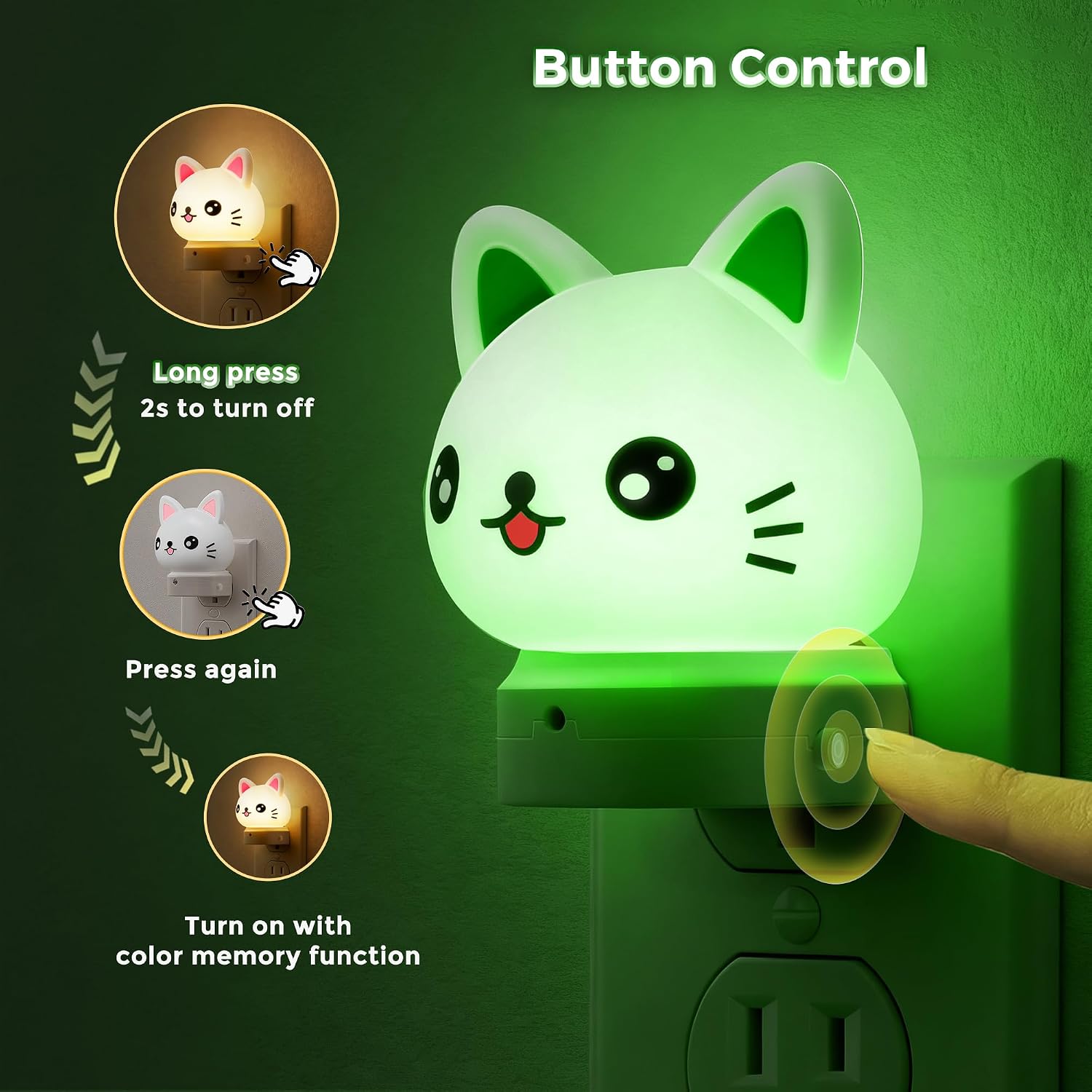 L LOHAS LED Plug in Night Light for Kids, 3D Cute Cat Night Lights with Dusk to Dawn Sensor, RGB+Soft White 3000K Cat Night Light…