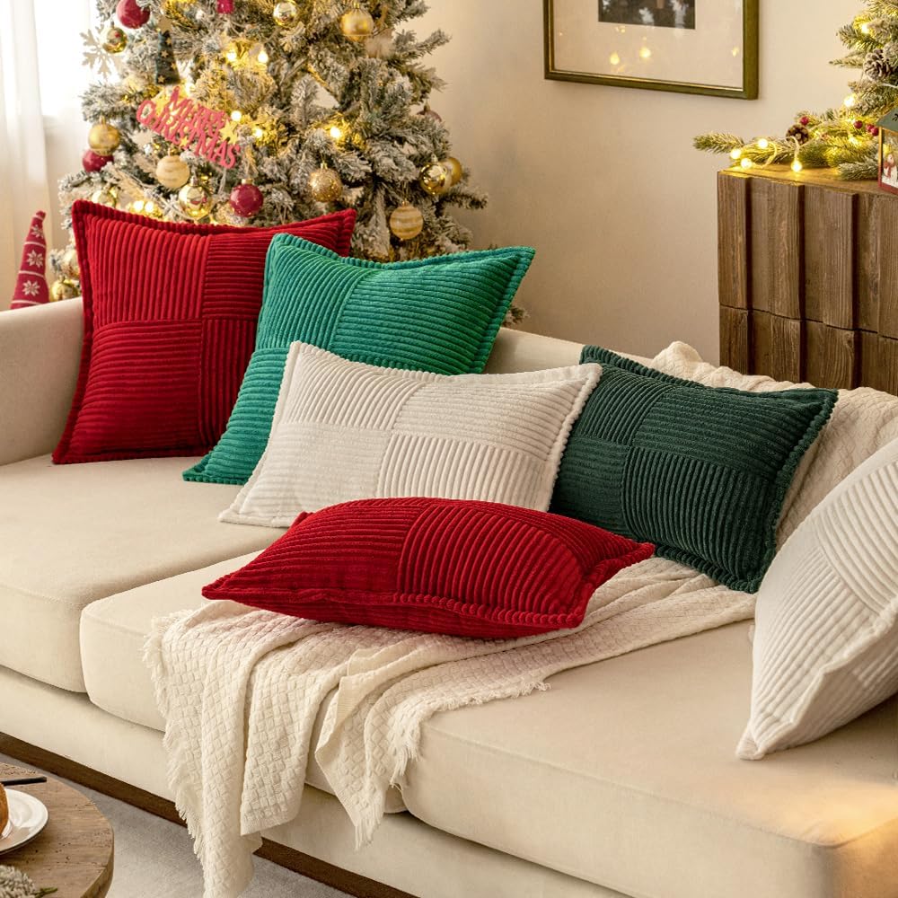 MIULEE Decorative Throw Pillow Covers for Couch Bed Livingroom 20x20 Inch Set of 2 White Boho Accent Throw Pllows Broadside Striped…