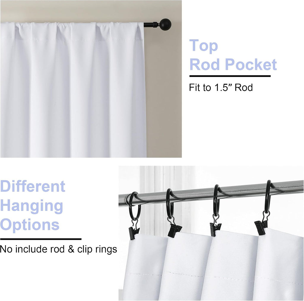 Simplebrand Ava Pure White Curtains for Bedroom 90 Inches Long 2 Panels Set, Light Filtering Window Treatment, Room Darkening Curtain, Soft…