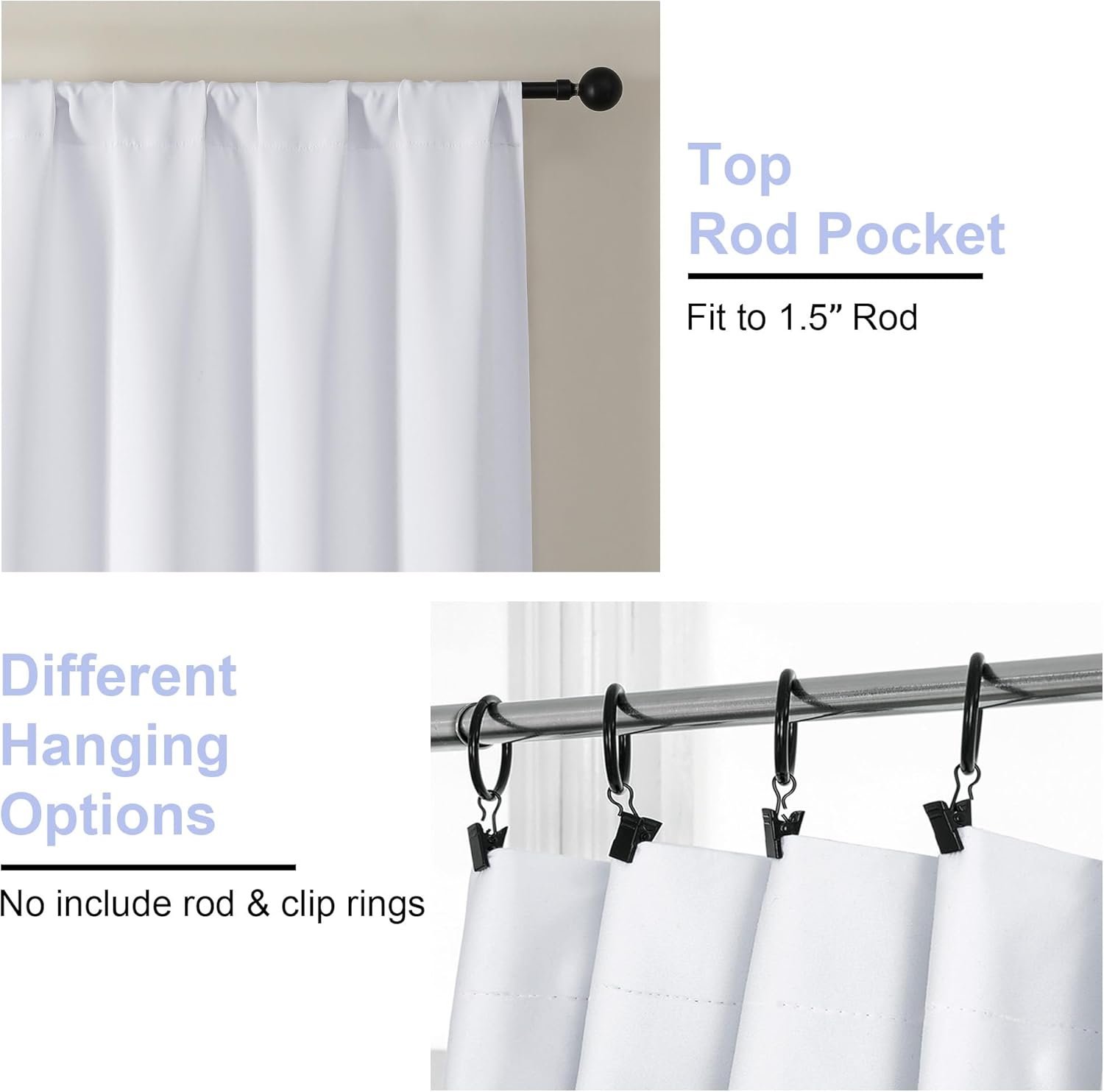 Simplebrand Ava Pure White Curtains for Patio 108 Inches Long 2 Panels Set, Room Darkening Window Treatment, Light Filtering Curtain Drapes…