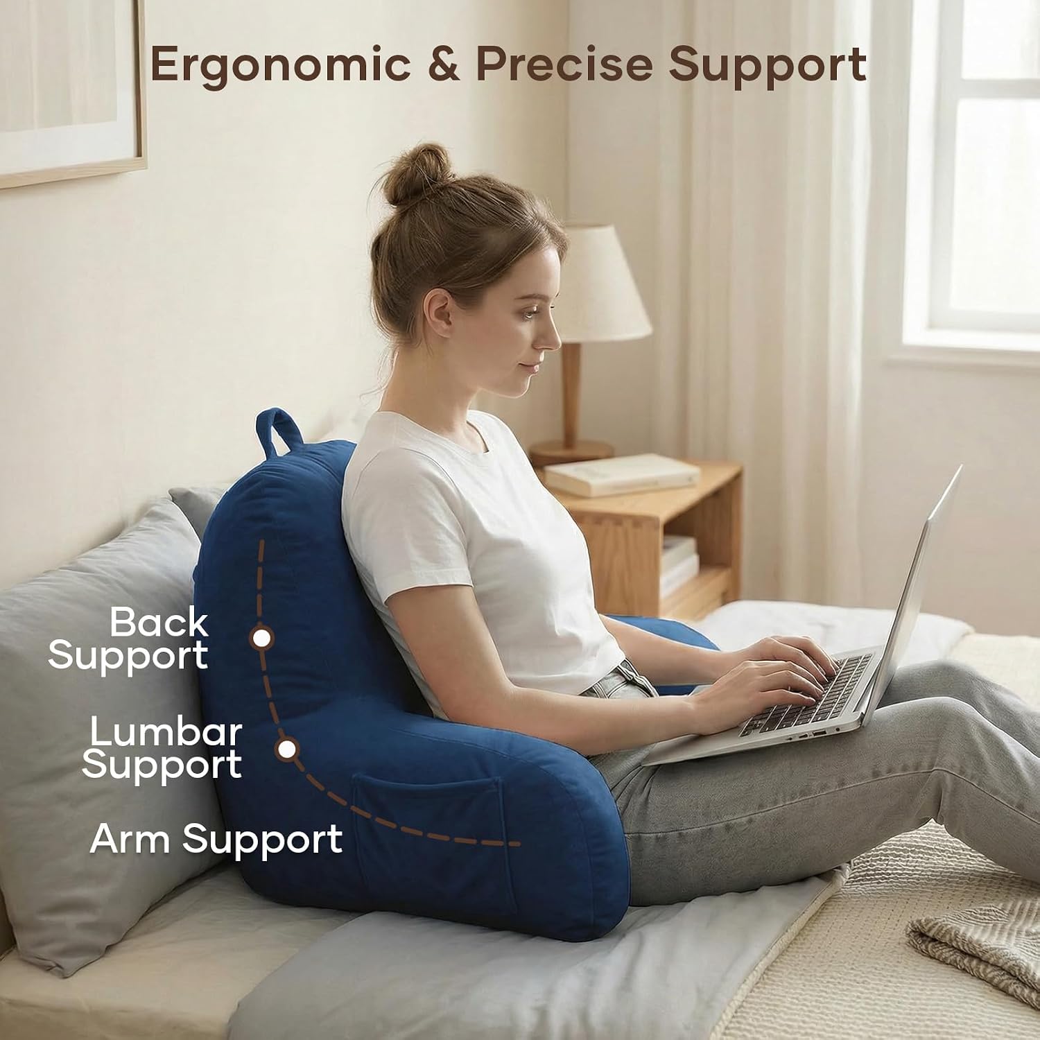 NOONTIDE Reading Pillow for Sitting up in Bed and Couch, Large Back Pillow for Adult & Teens with Soft Adjustable Neck Roll Backrest…