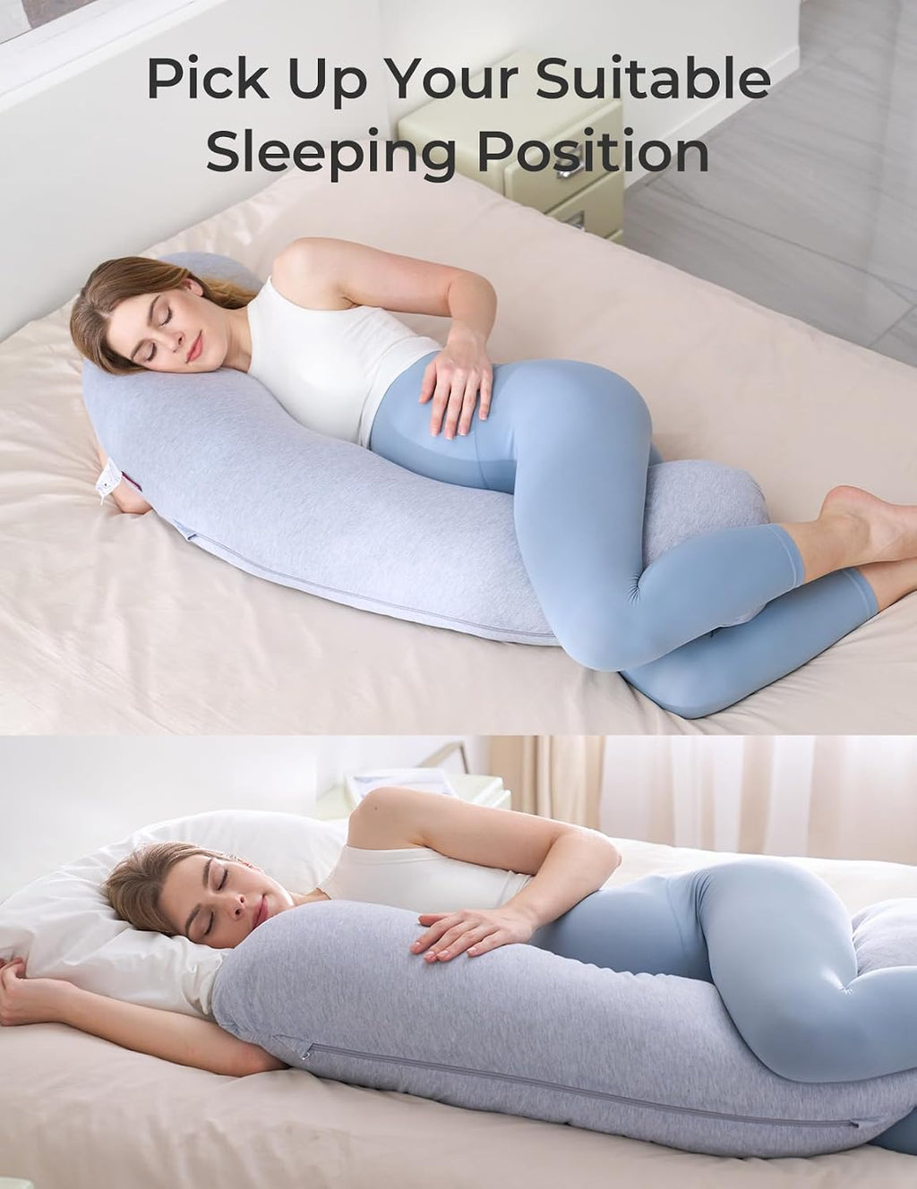 Momcozy Pregnancy Pillows for Side Sleeping, J Shaped Maternity Body Pillow for Pregnancy, Soft Pregnancy Pillow with Jersey Cover for Head…