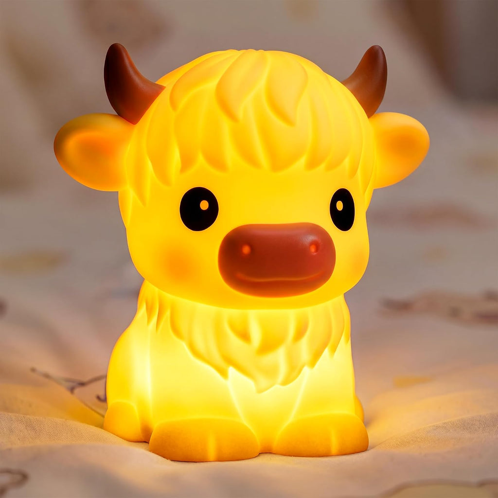 BPA-Free Silicone丨Huggwaii Highland Cow Night Light for Kids, Dimmable Squishy Night Light Touch Cow Lamp, Highland Cow Gifts for…