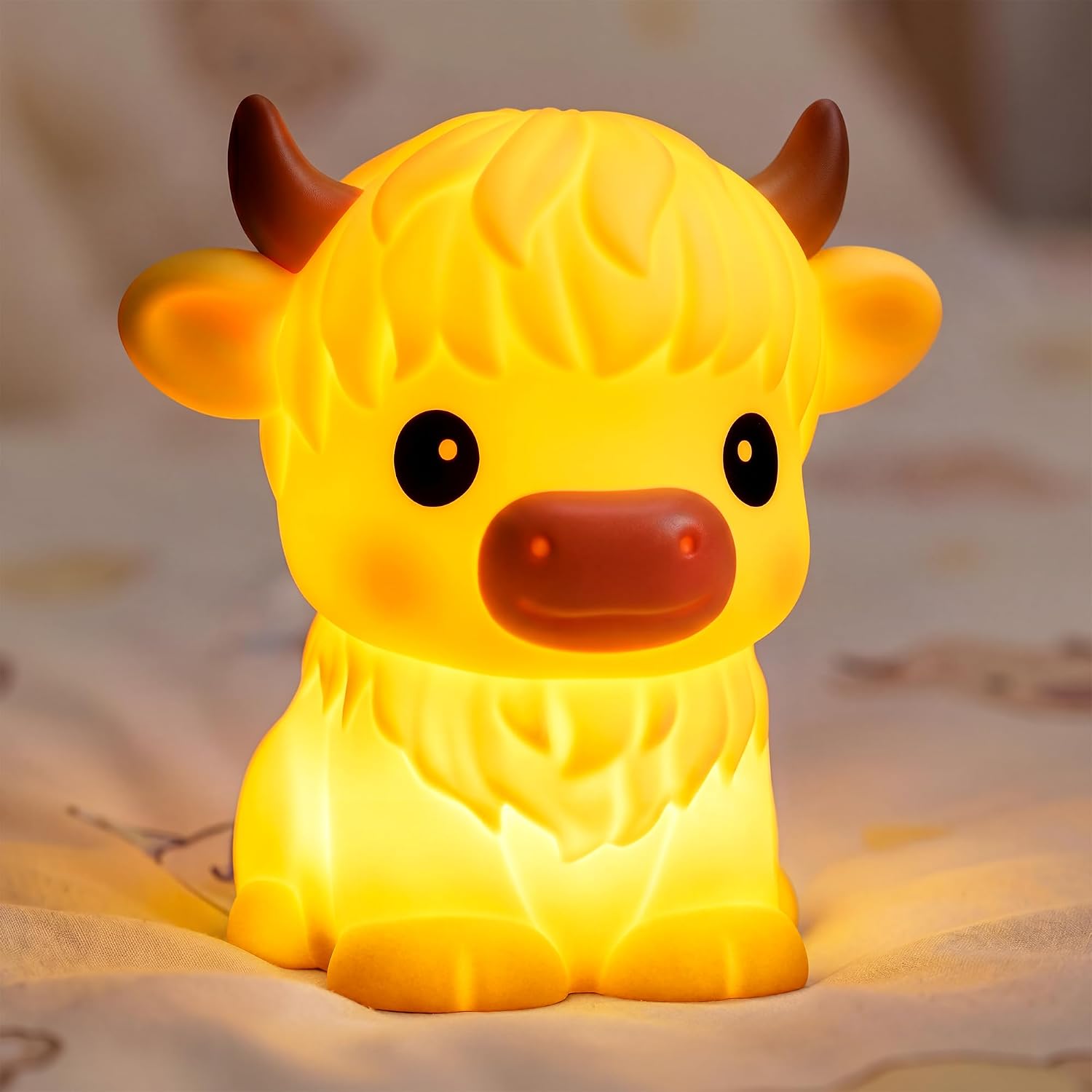 BPA-Free Silicone丨Huggwaii Highland Cow Night Light for Kids, Dimmable Squishy Night Light Touch Cow Lamp, Highland Cow Gifts for…