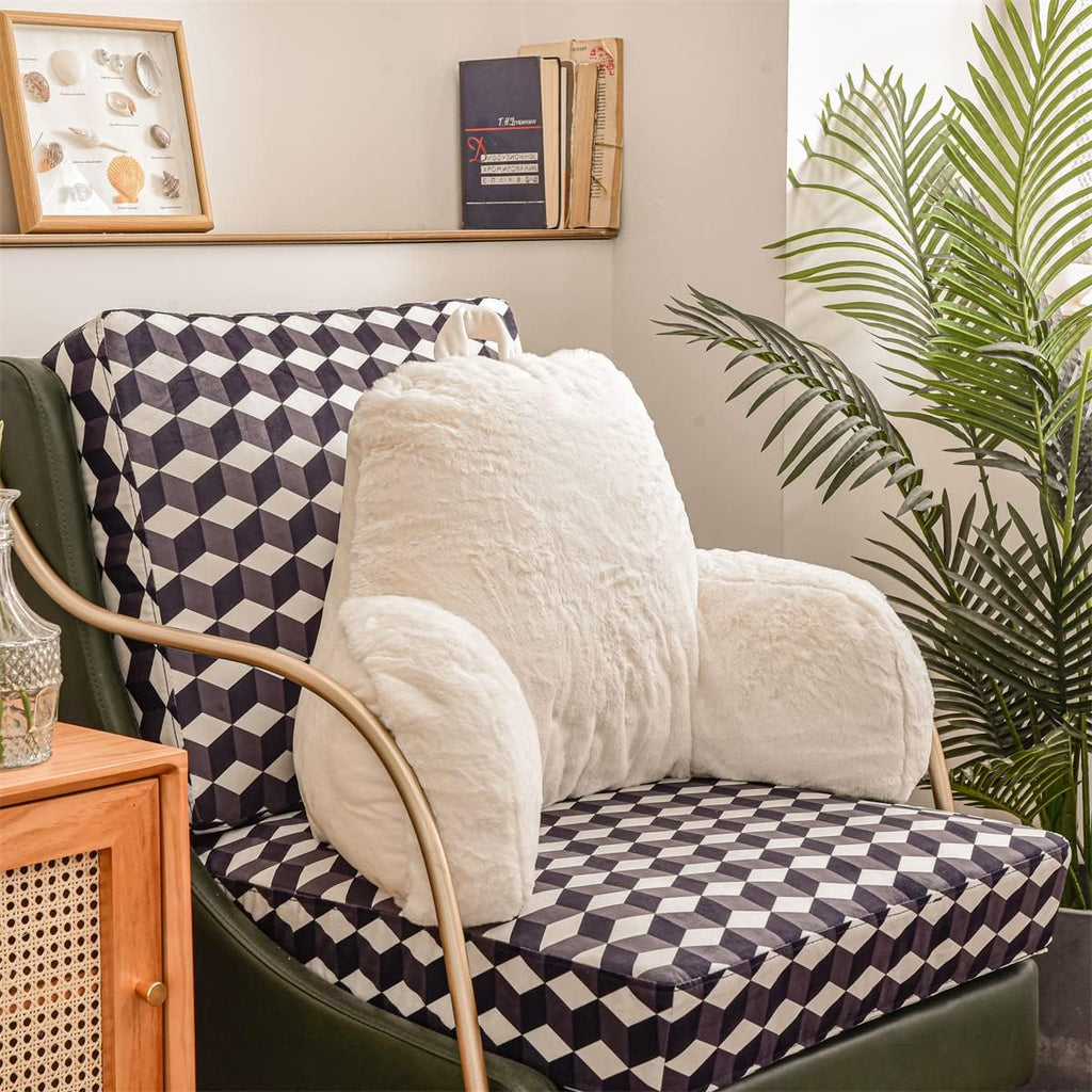 Ntbed Reading Pillow Faux Fur Bed Wedge Backrest with Arms, Couch TV Relax Bed Rest Pillow Back Support Cushion for Kids Teens Boys Girls(Iv…