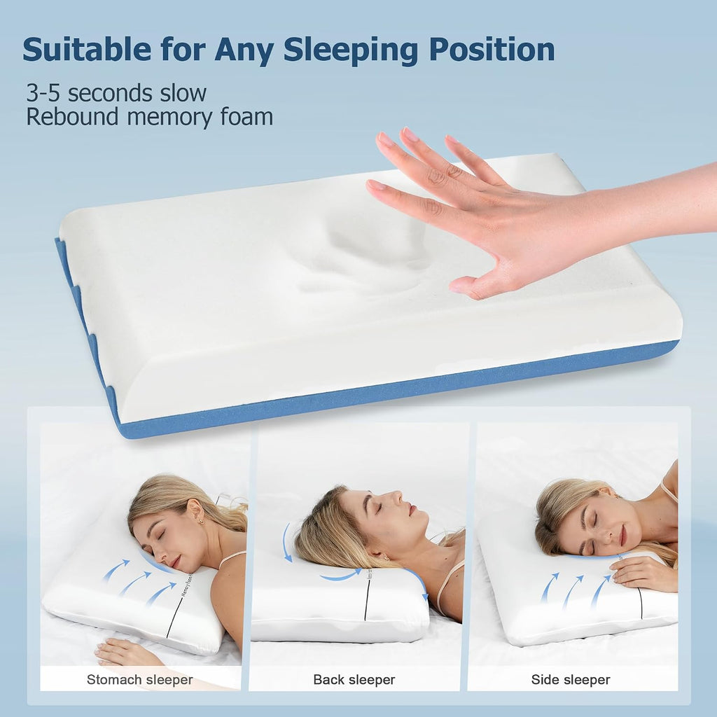 Winthome Memory Foam Pillow, Two-Sided Soft and Firm Neck Pillow for Sleeping, Suitable for Side, Back and Stomach Sleepers with Washable C…