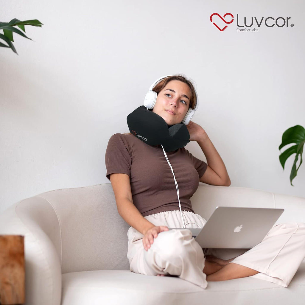 Premium Quality Memory Foam Travel Neck Pillow Bundle - Best Ergonomic Pillow for Airplane Travel, car Ride, Sleeping. Comes with Eye…
