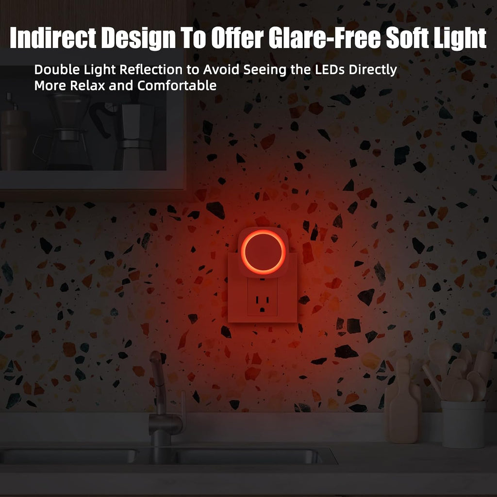 Red Night Lights Plug into Wall, 4 Packs Dimmable Night Light with Dust to Dawn Sensor, Automatically Turn on and Off, Gentle Glow…