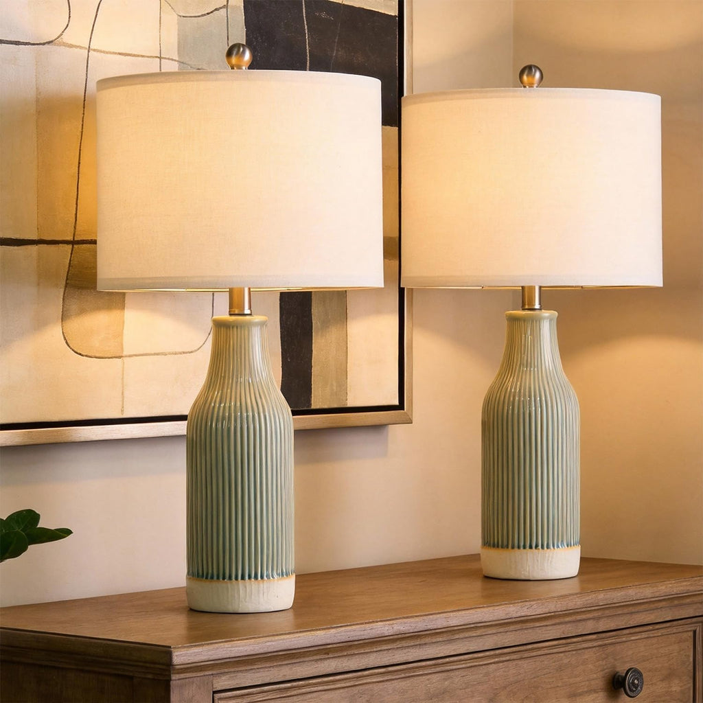 23.75" Modern Ceramic Table Lamps Set of 2, Stylish Bedside Lamps for Bedroom, Gorgeous Lamps for Nightstand, Lamps for Living Room…