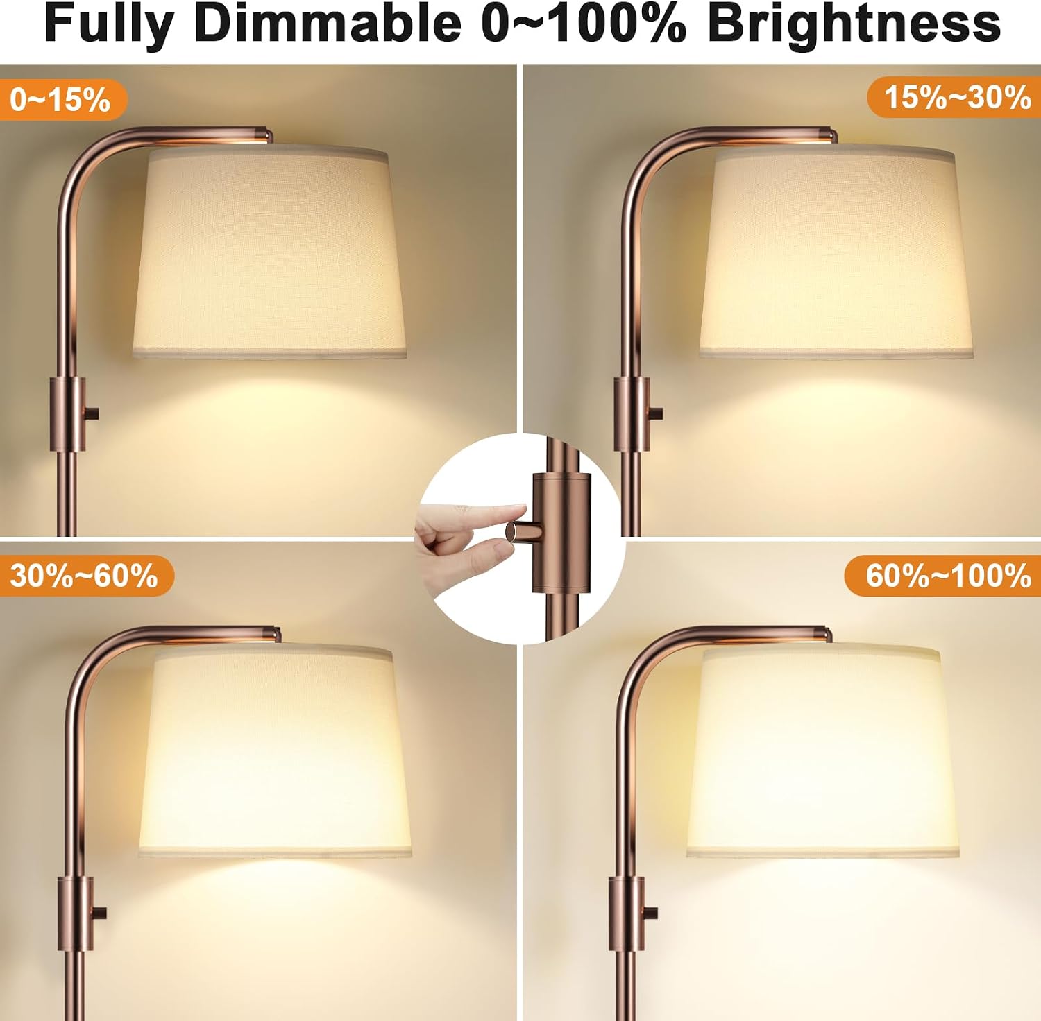 Ambimall Fully Dimmable Floor Lamp with 9W LED Bulb - Standing Lamp for Living Room with Adjustable Head, Modern Tall Light with Rotary…