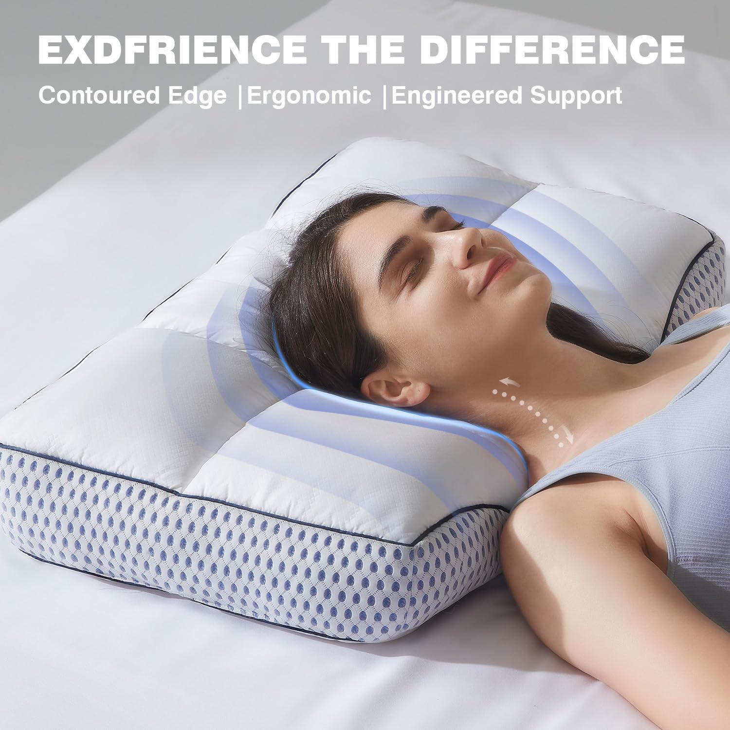 Glaciman Firm Shredded Memory Foam Bed Pillows, Ergonomic Neck and Shoulder Support for Back and Side Sleepers, Machine Washable, Breathabl…