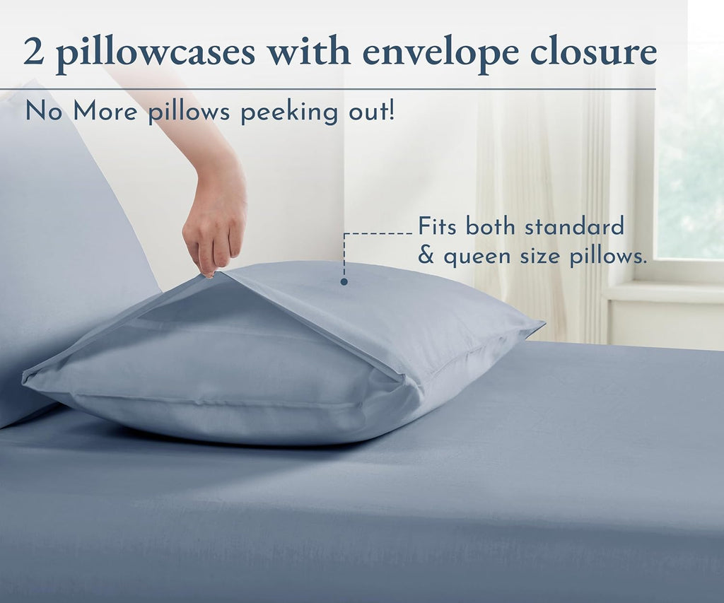 CaliforniaDesignDen California Design Den 100% Organic Cotton Standard/Queen Pillow Cases 2, Soft Percale Weave Cotton Pillowcases (Blue Hy…