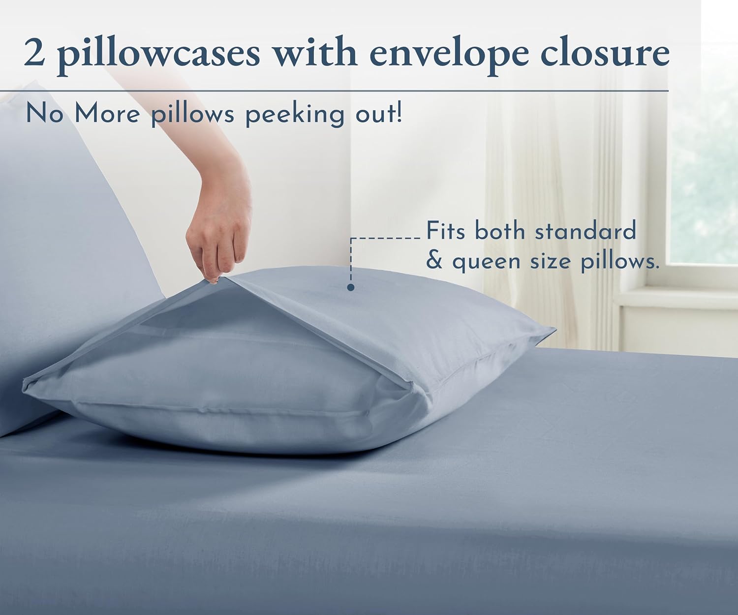 CaliforniaDesignDen California Design Den 100% Organic Cotton Standard/Queen Pillow Cases 2, Soft Percale Weave Cotton Pillowcases (Blue Hy…