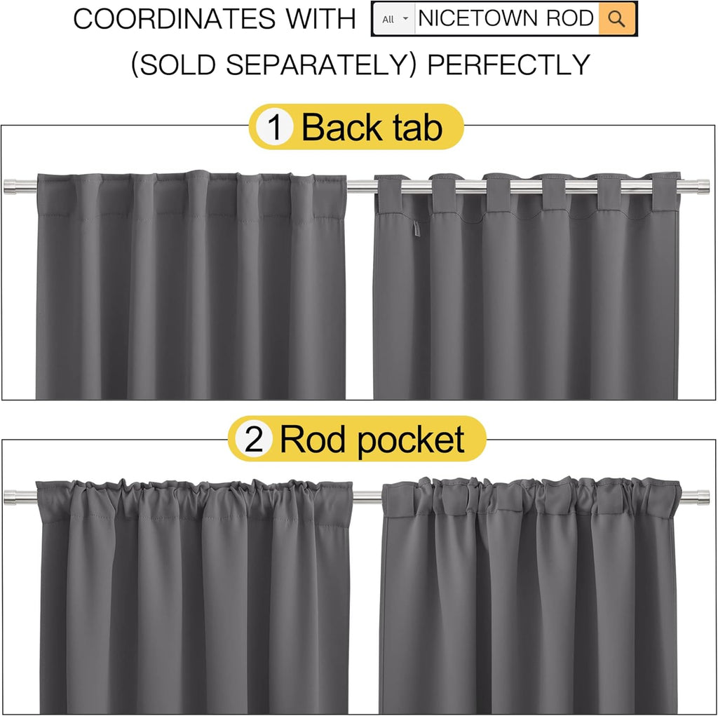 NICETOWN Blackout Curtain Panels for Living Room - (Grey Color) 42x63 Inch, 2 Panels Set, Thermal Insulated Room Darkening Blackout…