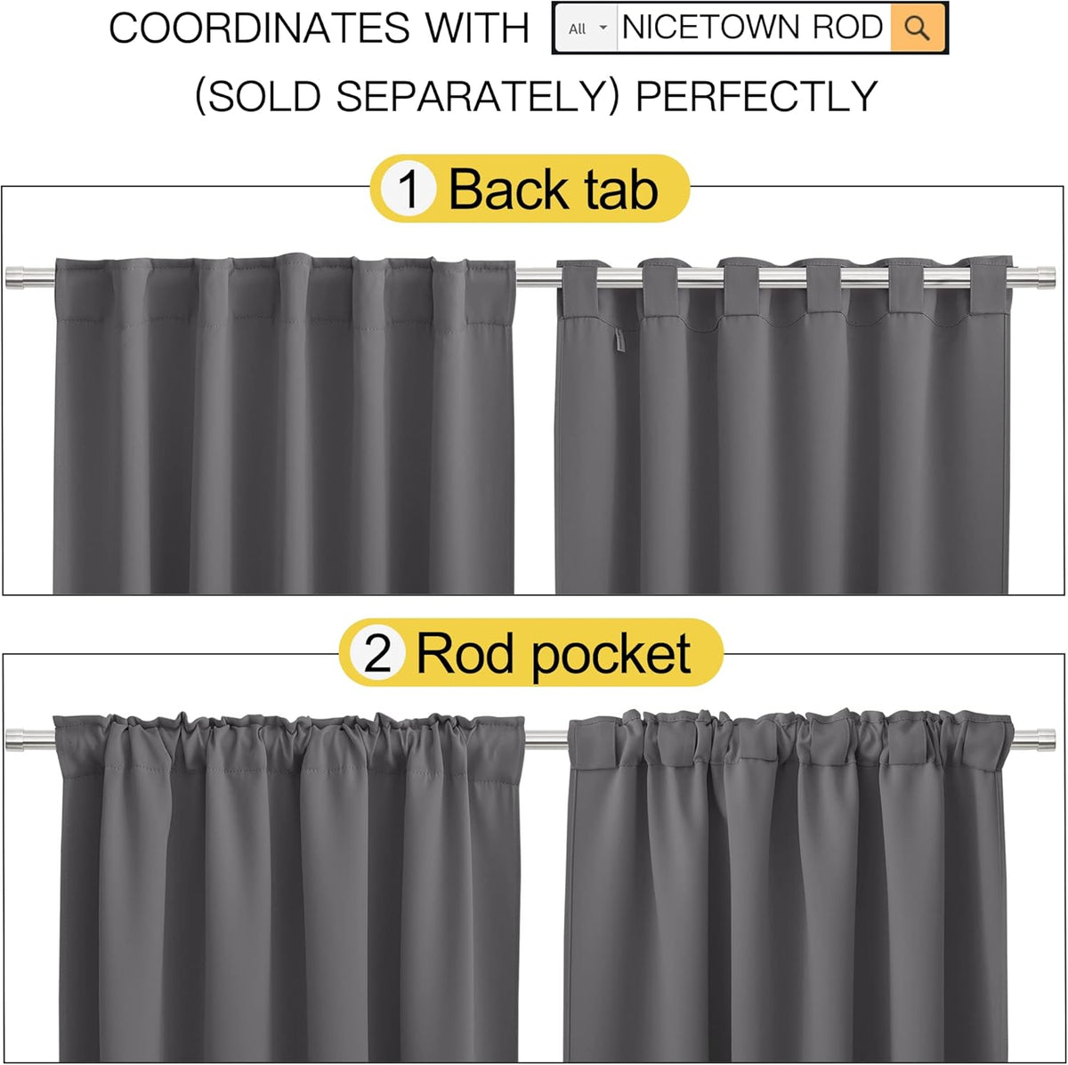 NICETOWN Blackout Curtain Panels for Living Room - (Grey Color) 42x63 Inch, 2 Panels Set, Thermal Insulated Room Darkening Blackout…