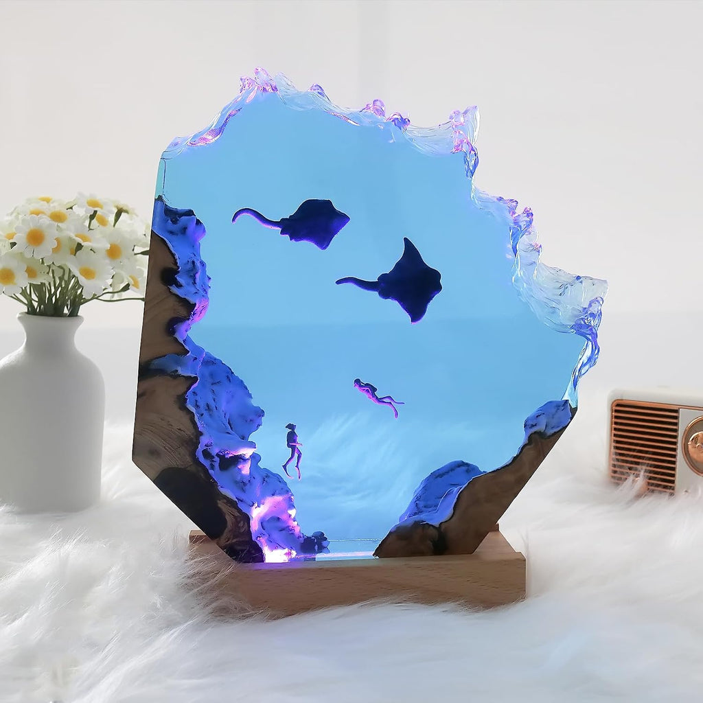 Epoxy Resin Lamp, Ocean Night Light, Artistry Home Decor Bedside Nightlight, Unique Resin Lighting, Nightstand Decorations for Bedroom…
