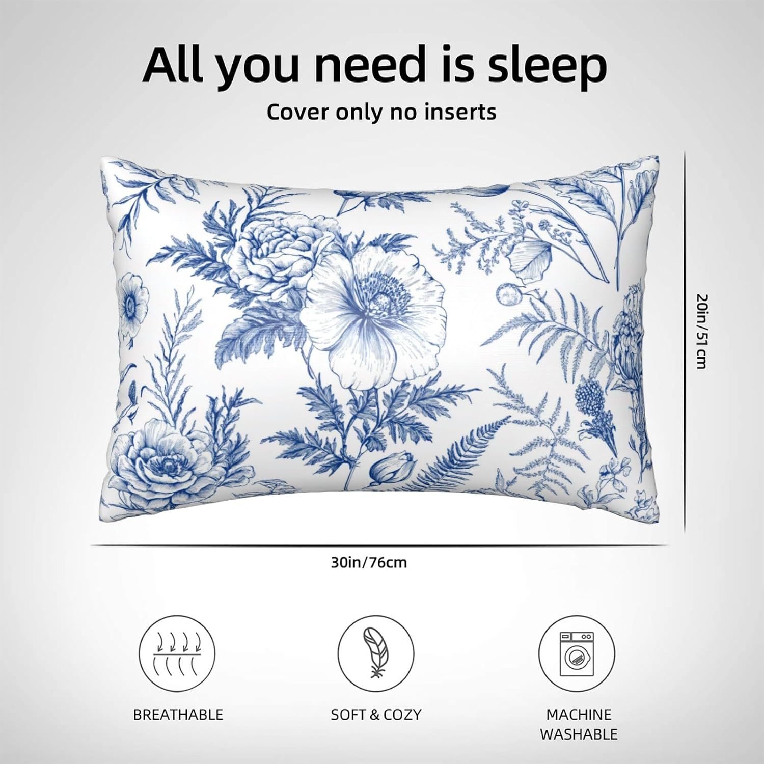 Satin Pillowcase for Hair and Skin Vintage Blue and White Floral Super Soft and Cooling Similar to Silk Pillow Case 1 Pack with Hidden…