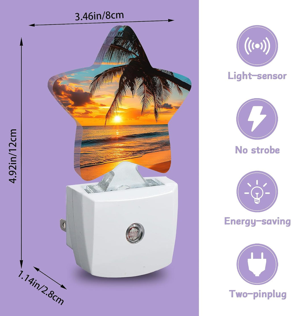 Beach Palm Trees Night Lights Plug Into Wall, Beautiful Sunset Dusk to Dawn Light Sensor Night Light for Kids, Energy Efficient Sleep…