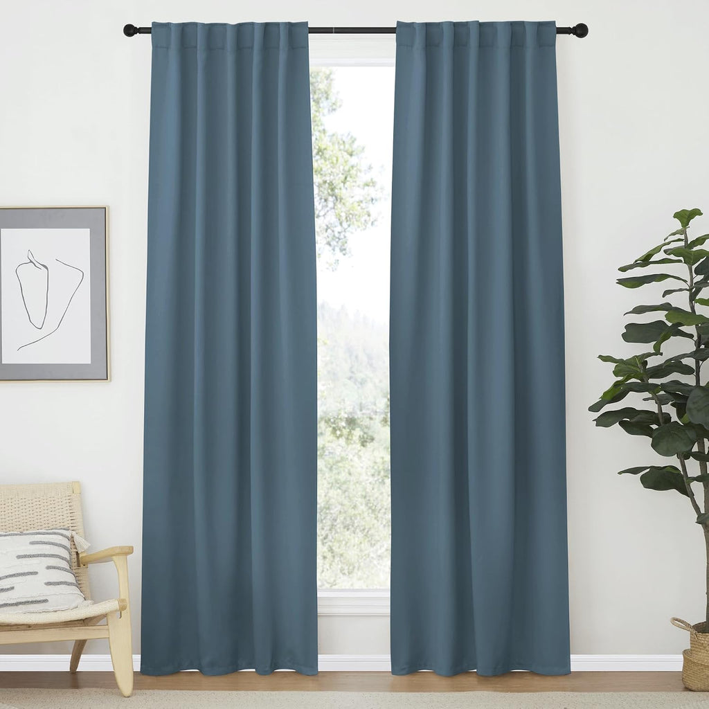 Nicetown Living Room Darkening Curtains - (Smoky Blue Color) W42 x L70, Set of 2, Home Decor Room Darkening Thermal Insulated Drapery Panel…