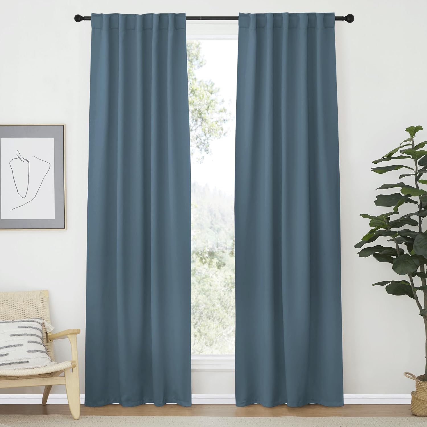 Nicetown Living Room Darkening Curtains - (Smoky Blue Color) W42 x L70, Set of 2, Home Decor Room Darkening Thermal Insulated Drapery Panel…