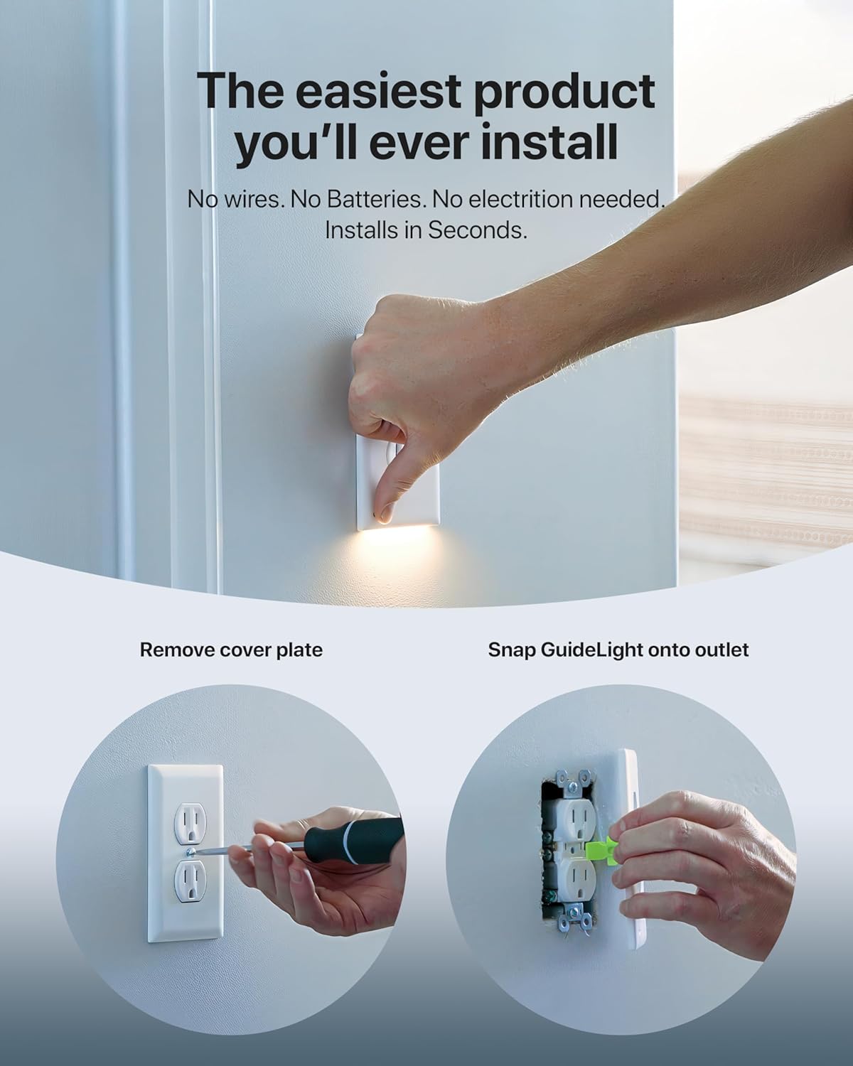2 Pack - SnapPower GuideLight [For Duplex Outlets] - Replaces Plug-In Night Light - Electrical Receptacle Wall Plate With LED Night…