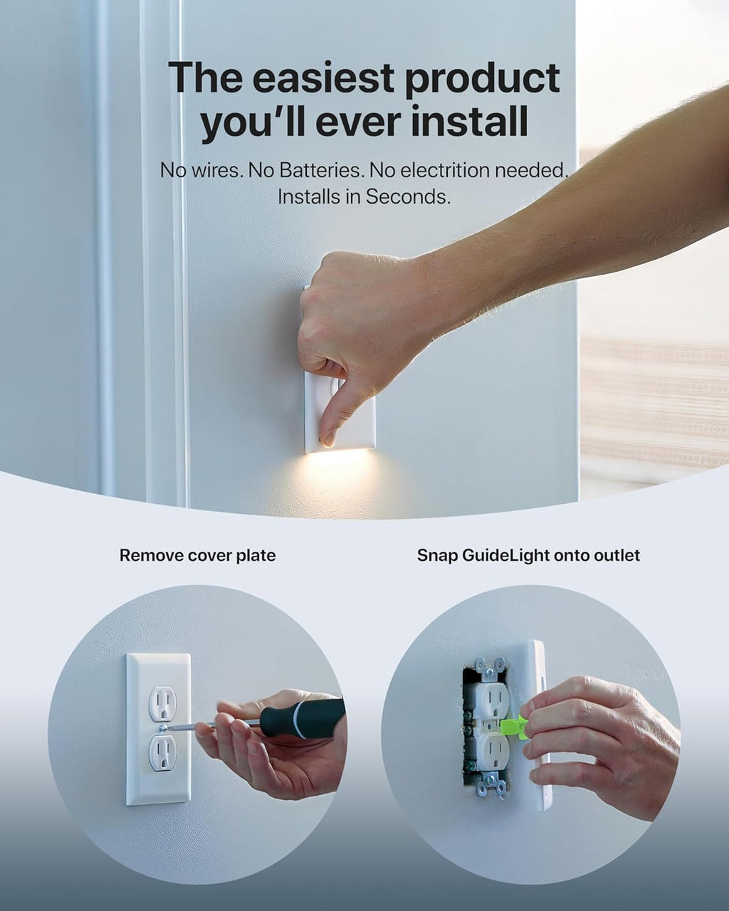 2 Pack - SnapPower GuideLight [For Duplex Outlets] - Replaces Plug-In Night Light - Electrical Receptacle Wall Plate With LED Night…
