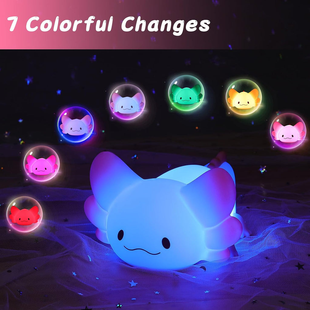 LOVERUIS Axolotl Night Light for Kids Gifts Squishy Nightlight for Kid Room Decor Girls Rechargeable 1/3 Hours Timer Lamp Colorful Cute…
