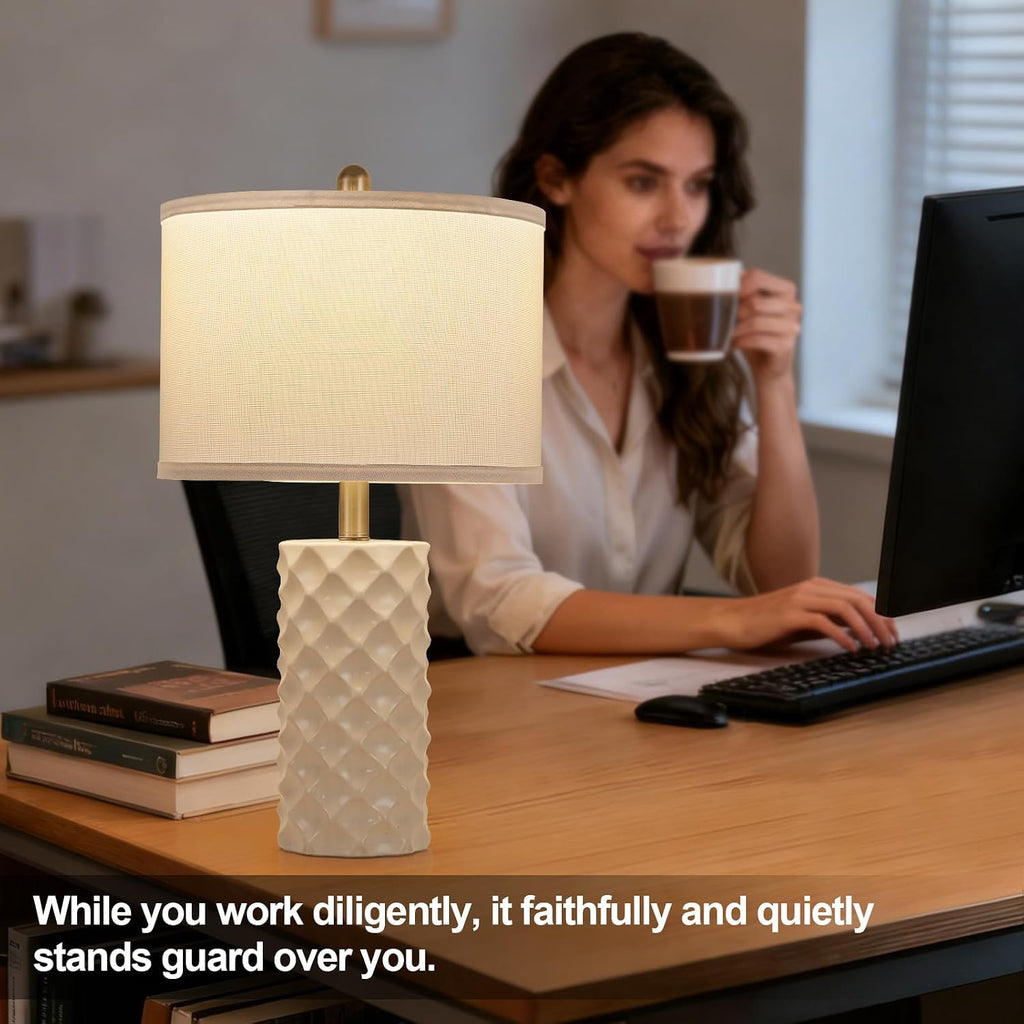 BLHDZJR Gentle Beige & Star Diamond Ceramic Table Lamps (Set of 2) - 23" Luxe Modern Bedside Lamps for Nightstand, bedrooms, Living R…