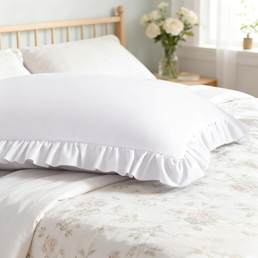 Aerlomi Ruffled Pillowcases, Queen Pillow Shams 20x30 Set of 2, Brushed Microfiber with Envelope Closure, Soft Wrinkle-Resistant, Wh…