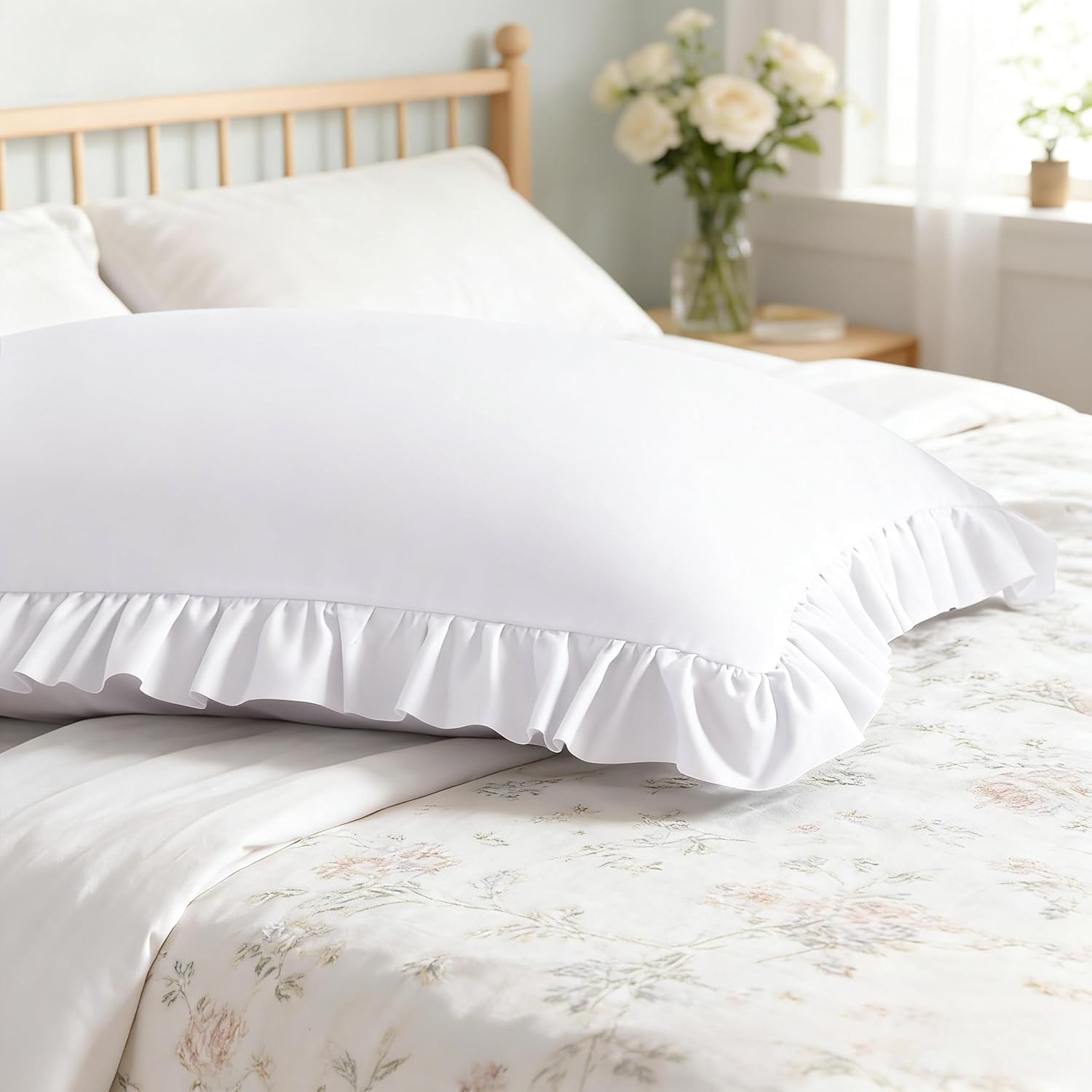 Aerlomi Ruffled Pillowcases, Standard Pillow Shams 20x26 Set of 2, Brushed Microfiber with Envelope Closure, Soft Wrinkle-Resistant,…