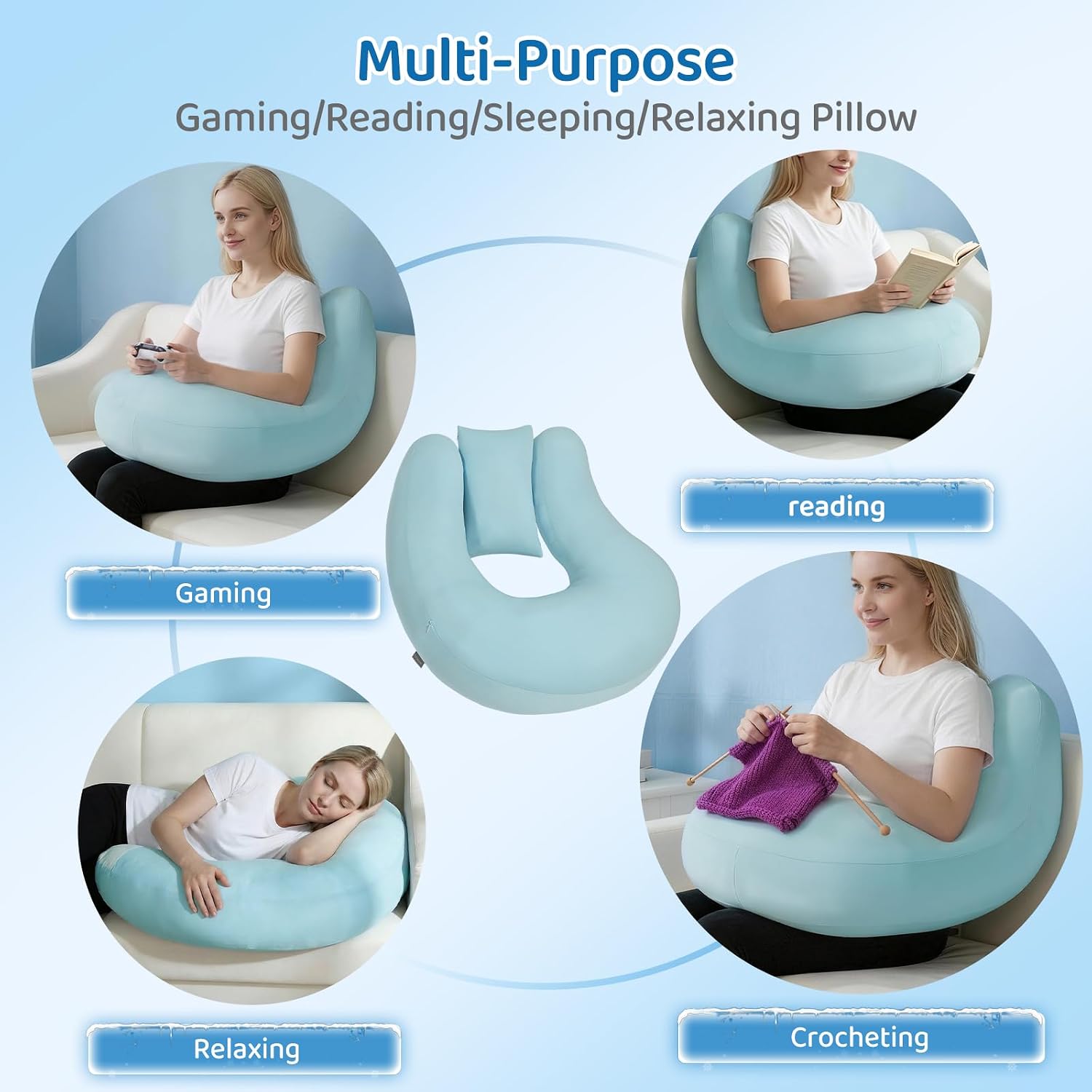 Pyurifai Cooling Crochet Pillow for Lap Support - Gaming Pillow for Lap with Extra Back Pillow for Support, Enlarged Reading Pillow for Lap…