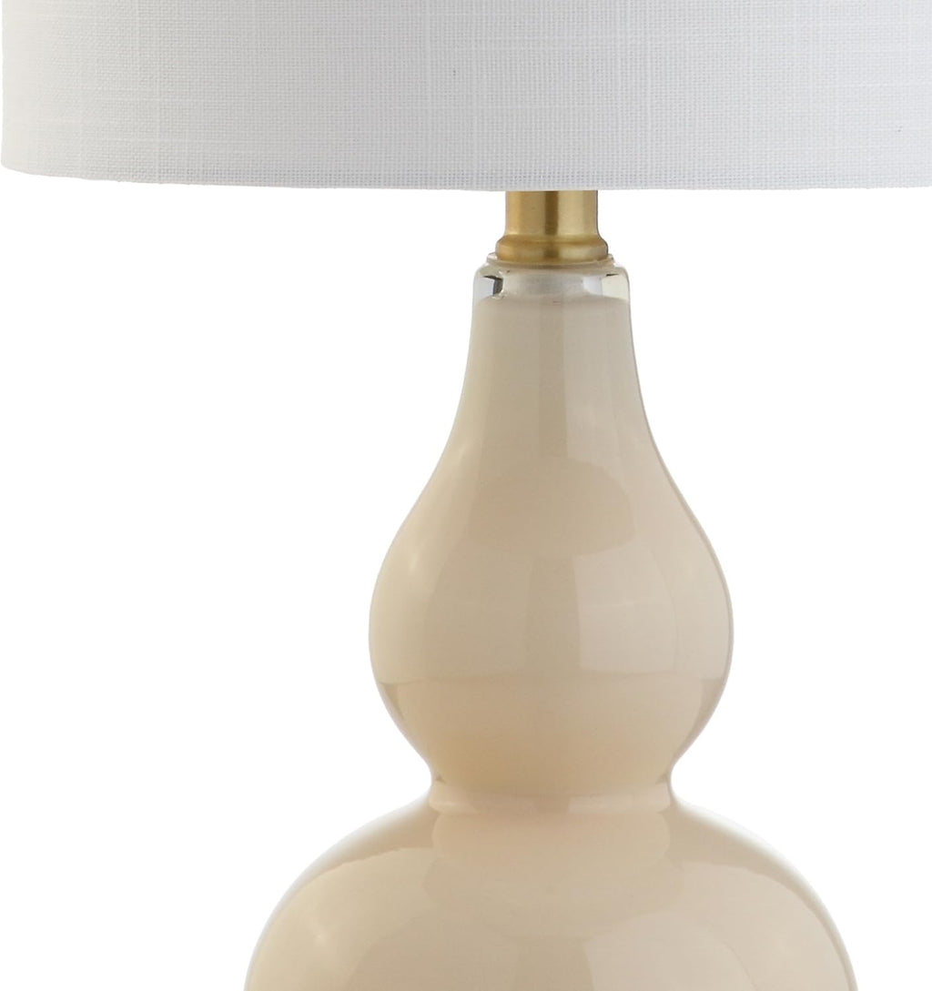 JONATHAN Y 20.5" Ivory Glass Table Lamp, Modern Gourd Bedside Nightstand Lamp for Bedroom, Living Room, White Linen Shade, LED Bulb…