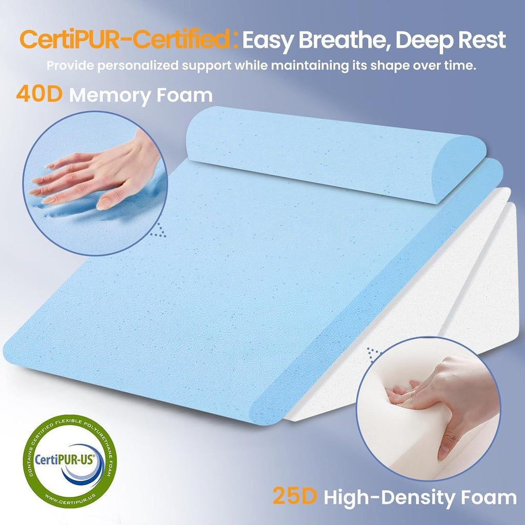 Sasttie Wedge Pillow Set for After Surgery, 2PCS Adjustable Bed Wedge Pillow Headboard with Memory Foam Neck Cushion – for Acid Reflux, Sle…