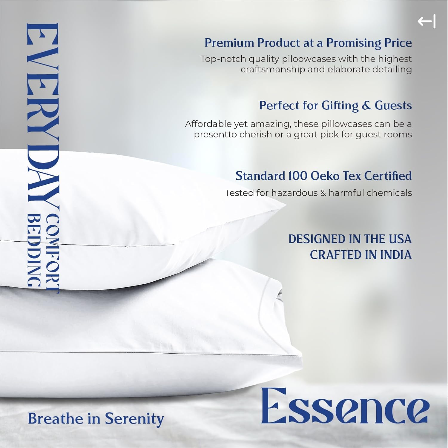 Mayfair Linen 100% Organic Cotton Percale Pillow Cases Queen/Standard Size Set of 2 - Percale Pillowcovers Standard/Queen (White), Soft…